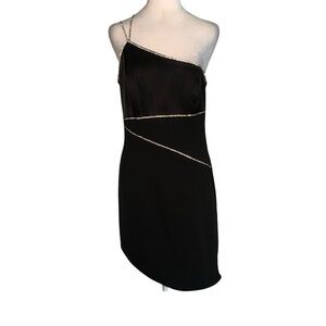 Vintage Lillie Rubin 10 Black One Shoulder Rhinestone Embellished Mini Dress